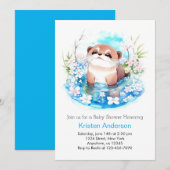 Blue Floral Otter Meadow Boy Baby shower Kaart (Voorkant / Achterkant)