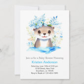 Blue Floral Otter Waterverf Boy Baby shower Kaart (Voorkant)