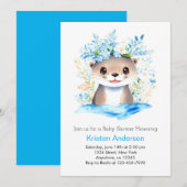 Blue Floral Otter Waterverf Boy Baby shower Kaart (Voorkant / Achterkant)