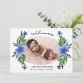  Blue Floral Oval Lijst Foto geboortedatum Aankondiging (Staand voorkant)