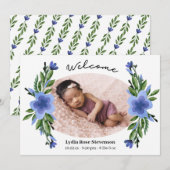  Blue Floral Oval Lijst Foto geboortedatum Aankondiging (Voorkant / Achterkant)