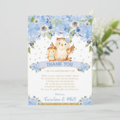 Blue Floral Owl Baby shower Boy Bedankkaart (Staand voorkant)