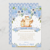 Blue Floral Owl Baby shower Boy Bedankkaart (Voorkant / Achterkant)