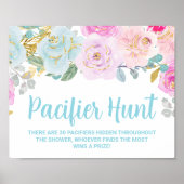 Blue Floral Pacifier Hunt Baby shower Spelbord Poster (Voorkant)