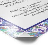 Blue Floral Paisley Hebrew Handwash Blessing Foto Afdruk (Hoek)