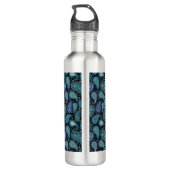 Blue Floral Paisley Retro Waterfles (Achterkant)