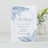 Blue Floral Pampas Baby shower Uitnodiging (Staand voorkant)