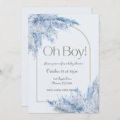 Blue Floral Pampas Baby shower Uitnodiging (Voorkant / Achterkant)