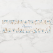 Blue Floral Pampas Grass Baby shower Waterfles Etiket (Enkel label)