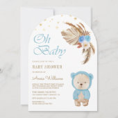 Blue Floral Pampas Teddy Bear Arch Baby shower Kaart (Voorkant)