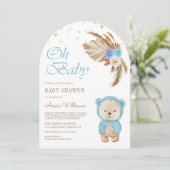 Blue Floral Pampas Teddy Bear Arch Baby shower Kaart (Staand voorkant)