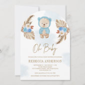 Blue Floral Pampas Teddy Bear Arch Baby shower Kaart (Voorkant)