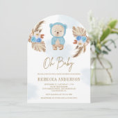 Blue Floral Pampas Teddy Bear Arch Baby shower Kaart (Staand voorkant)