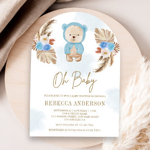 Blue Floral Pampas Teddy Bear Arch Baby shower Kaart