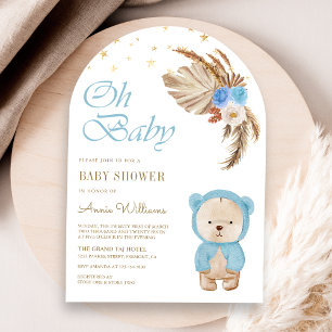 Blue Floral Pampas Teddy Bear Arch Baby shower Kaart