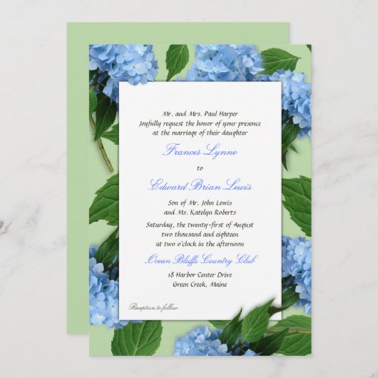 Blue Floral Parents Names Wedding Invitation Kaart (Voorkant / Achterkant)