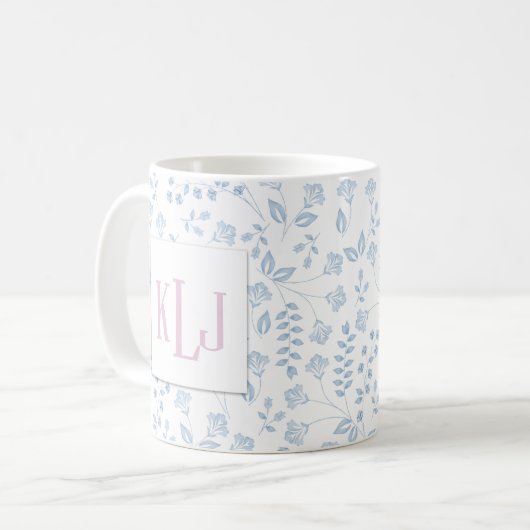 Blue Floral Pattern 11 oz Classic Mok (Voorkant links)