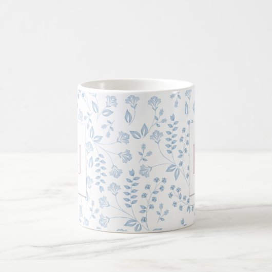 Blue Floral Pattern 11 oz Classic Mok (Center)