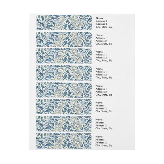 Blue Floral Pattern Antiek Asian Design Adreslabel Wikkel (Vel)