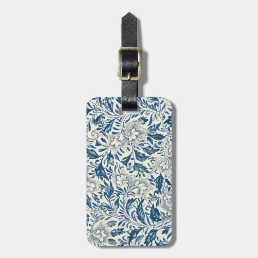 Blue Floral Pattern Antiek Asian Design Bagagelabel (Voorkant verticaal)