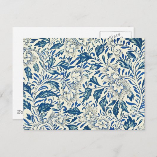 Blue Floral Pattern Antiek Asian Design Briefkaart (Voorkant / Achterkant)
