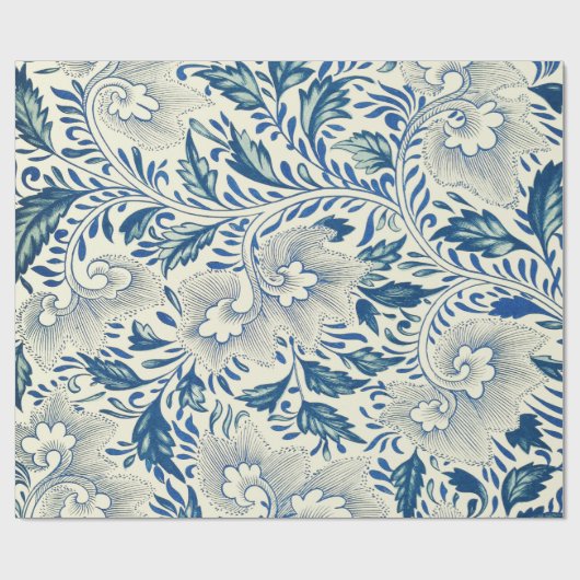 Blue Floral Pattern Antiek Asian Design Cadeaupapier (Vlak)