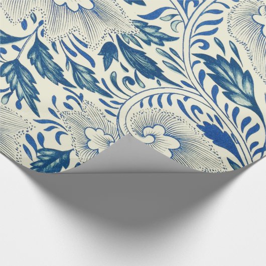 Blue Floral Pattern Antiek Asian Design Cadeaupapier (Hoek)