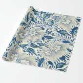 Blue Floral Pattern Antiek Asian Design Cadeaupapier (Uitgerold)