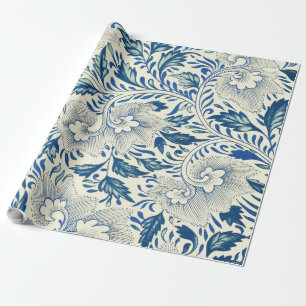 Blue Floral Pattern Antiek Asian Design Cadeaupapier