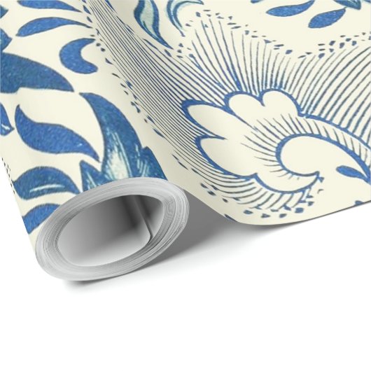 Blue Floral Pattern Antiek Asian Design Cadeaupapier (Rol Hoek)