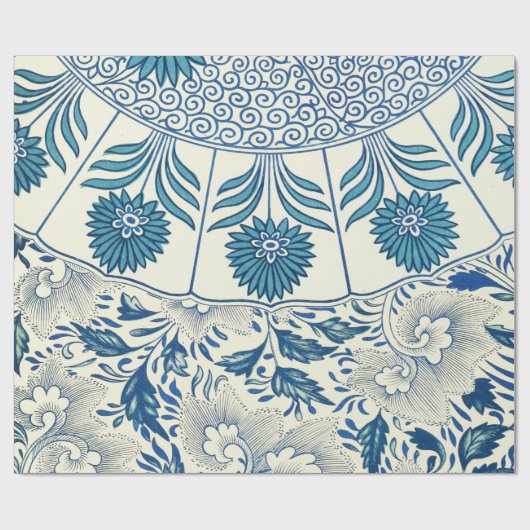 Blue Floral Pattern Antiek Asian Design Cadeaupapier (Vlak)