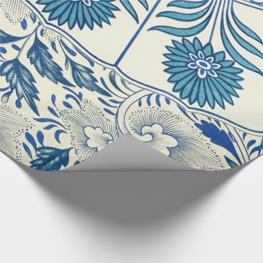 Blue Floral Pattern Antiek Asian Design Cadeaupapier (Hoek)