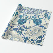 Blue Floral Pattern Antiek Asian Design Cadeaupapier (Uitgerold)