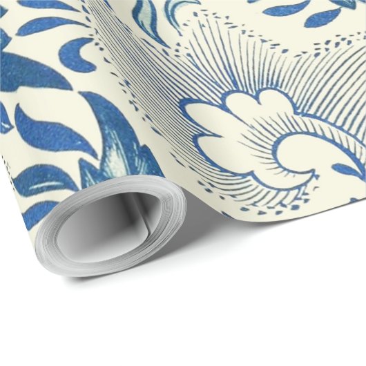 Blue Floral Pattern Antiek Asian Design Cadeaupapier (Rol Hoek)