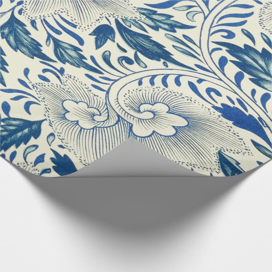Blue Floral Pattern Antiek Asian Design Cadeaupapier (Hoek)