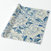 Blue Floral Pattern Antiek Asian Design Cadeaupapier (Uitgerold)
