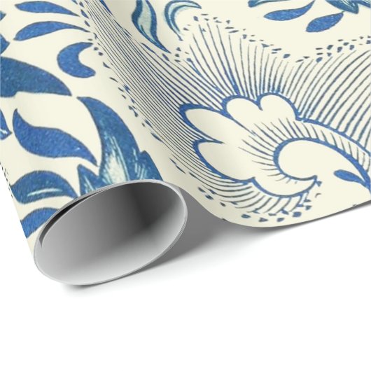 Blue Floral Pattern Antiek Asian Design Cadeaupapier (Rol Hoek)