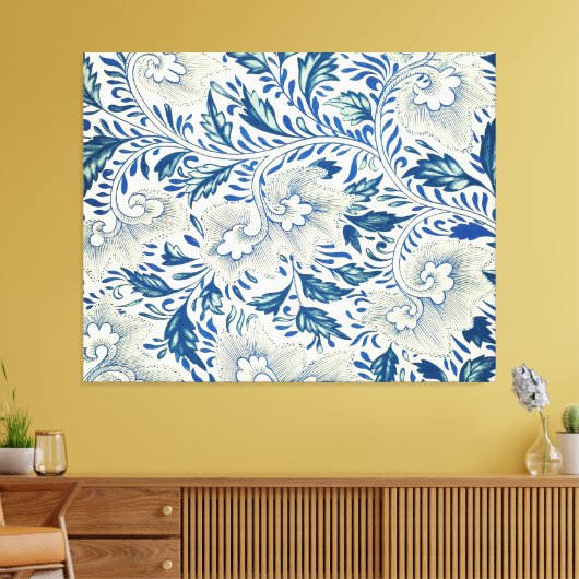Blue Floral Pattern Antiek Asian Design Canvas Afdruk (Insitu (Woonkamer))