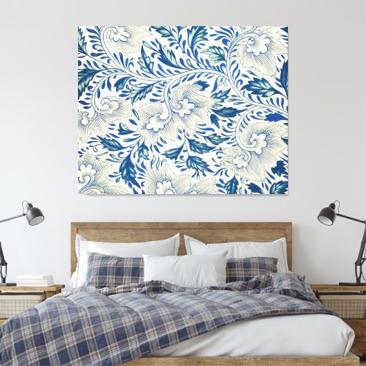 Blue Floral Pattern Antiek Asian Design Canvas Afdruk (Insitu (Slaapkamer))