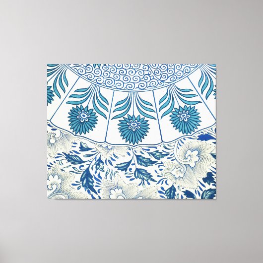 Blue Floral Pattern Antiek Asian Design Canvas Afdruk (Voorkant)