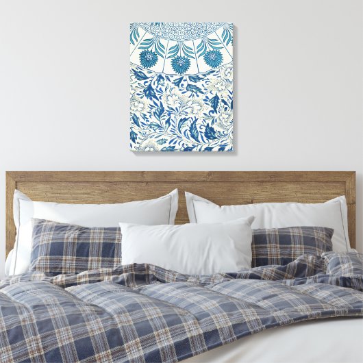 Blue Floral Pattern Antiek Asian Design Canvas Afdruk (Insitu (Slaapkamer))