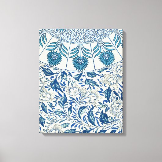 Blue Floral Pattern Antiek Asian Design Canvas Afdruk (Voorkant)