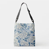 Blue Floral Pattern Antiek Asian Design Crossbody Tas (Achterkant)