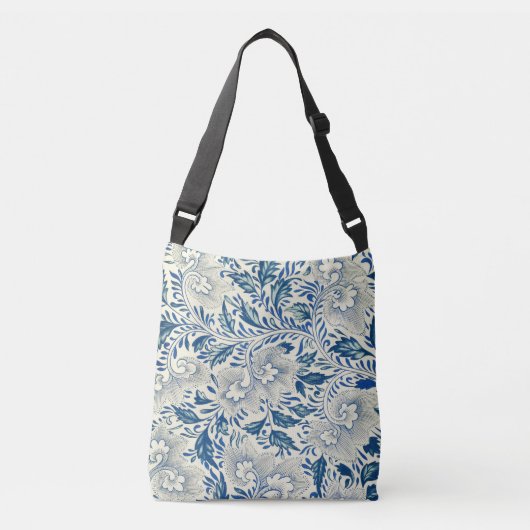 Blue Floral Pattern Antiek Asian Design Crossbody Tas (Voorkant)