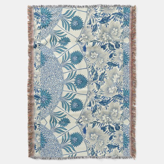 Blue Floral Pattern Antiek Asian Design Deken (Voorkant Verticaal)