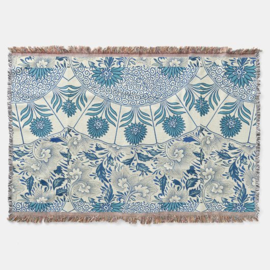 Blue Floral Pattern Antiek Asian Design Deken (Voorkant)