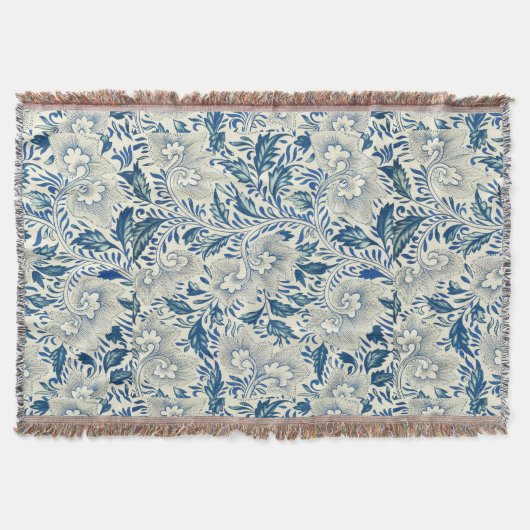 Blue Floral Pattern Antiek Asian Design Deken (Voorkant)