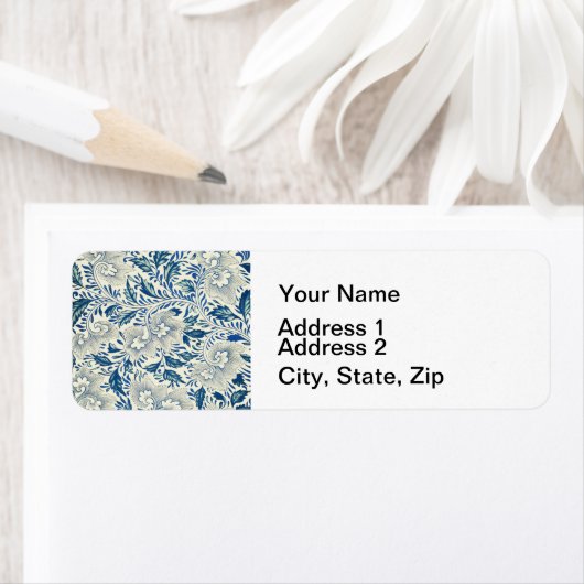 Blue Floral Pattern Antiek Asian Design Etiket (Insitu)