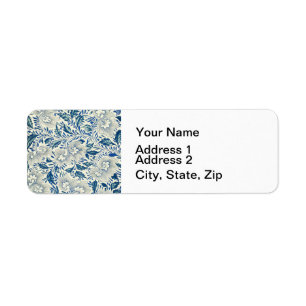 Blue Floral Pattern Antiek Asian Design Etiket