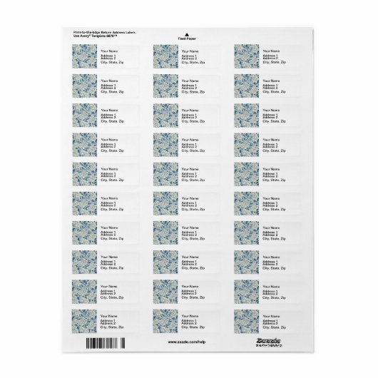 Blue Floral Pattern Antiek Asian Design Etiket (Full Sheet)